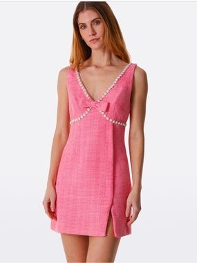 Self portrait pink bucle mini dress